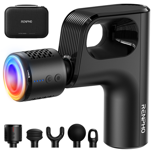 RENPHO Active Mini Thermacool Massage Gun with Heat and Cold, Percussion Deep Tissue Back Massager Ergonomic Design with 5 Speeds for Muscle Therapy, Travel Massage Gun with Carry Case, Portable