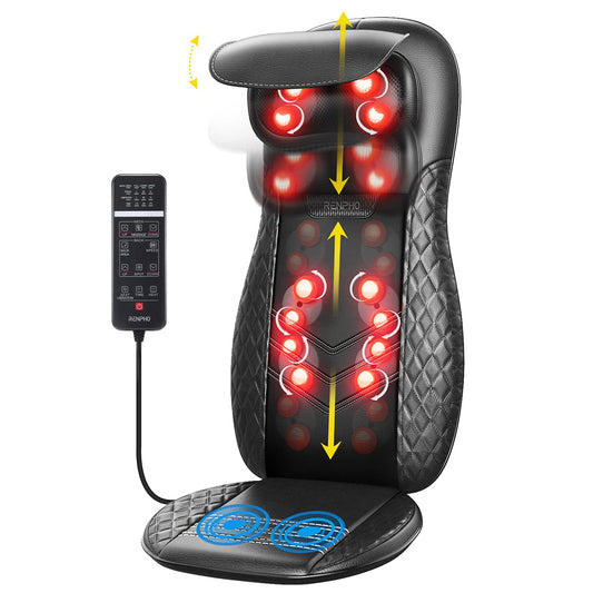RENPHO Neck & Back Massager with Heat for Chair, Full Back Shiatsu Rolling Massage Chair Pad with Height Adjustable, Back Massager Cushion for Neck Shoulders Waist, Gifts for Women & Men