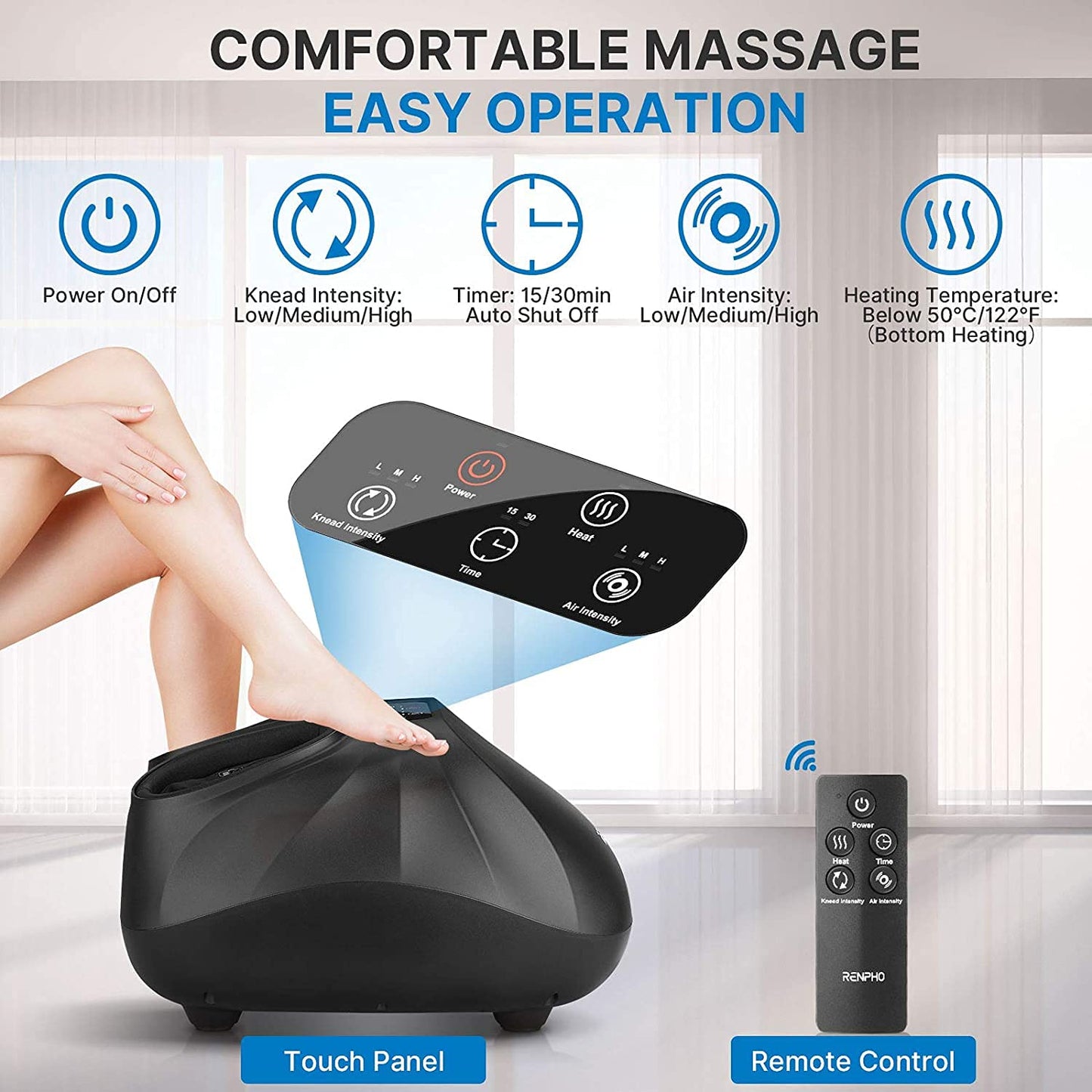 RENPHO Foot Massager Machine with Heat, Electric Shiatsu Foot Massager with Remote Control, Deep Kneading, Relieve Plantar Fasciitis and Tired Muscles, Fits Men Feet Size Up to 14, Home and Office Use