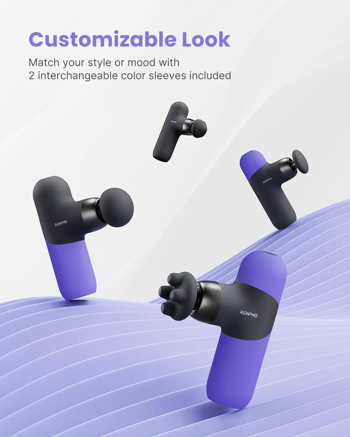 RENPHO Mini Thermal Massage Gun with Heat, Portable Fashion Deep Tissue Percussion Massager, 4 Intensities, 4 Heads, Travel Size with Carry Case, for Athletes, Purple