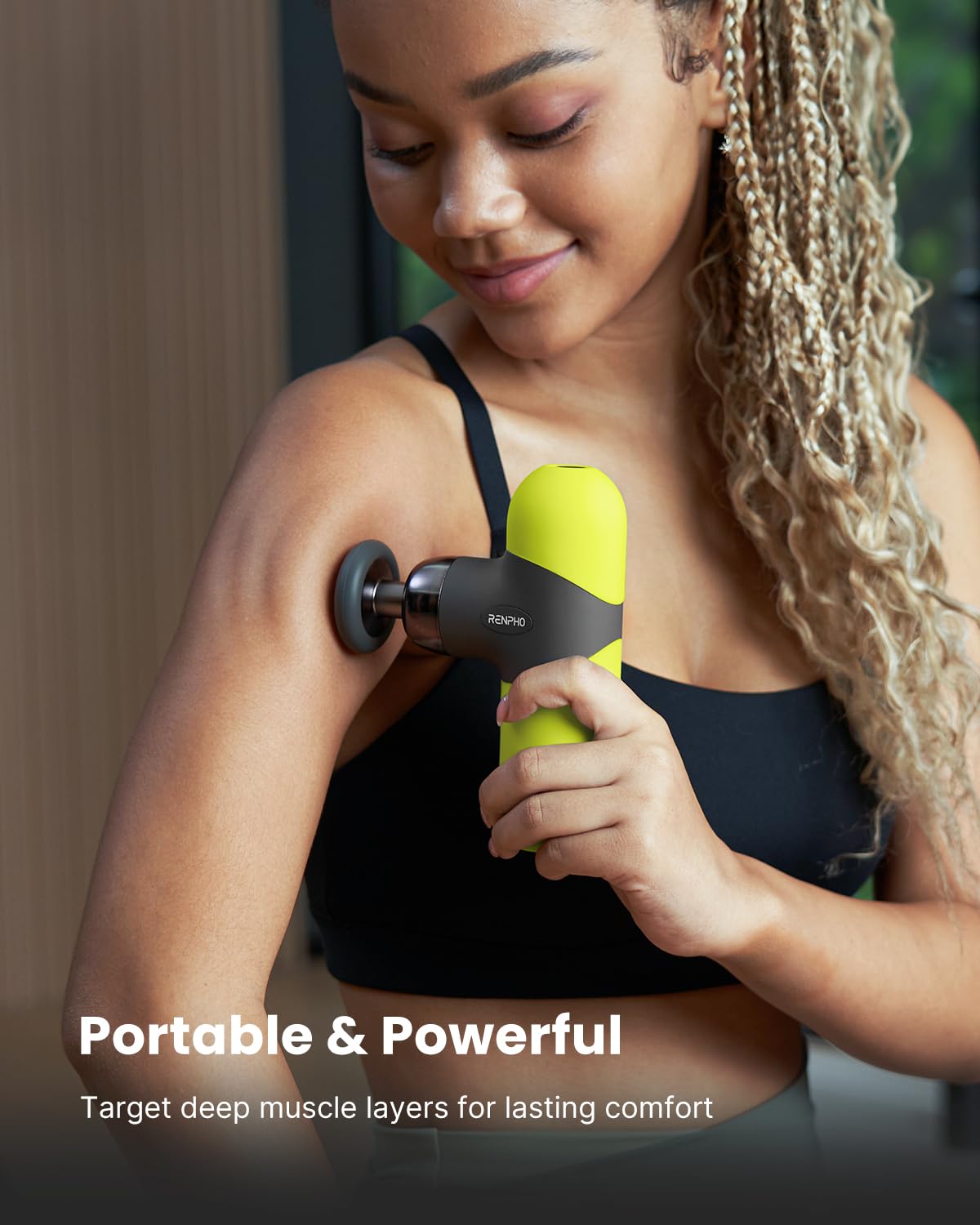 RENPHO Mini Thermal Massage Gun with Heat, Portable Fashion Deep Tissue Percussion Massager, 4 Intensities, 4 Heads, Travel Size with Carry Case, for Athletes, Green