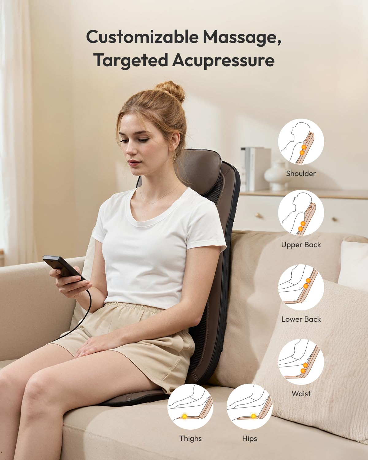 Massagesitzauflage, Massagematte mit Wärmefunktion, Rückenmassagegerät mit 3D Massage, Massagegerät Rücken mit Vibration, Shiatsu Massagegerät mit 3 Intensitäten, Massageauflage Zu Hause, Romm