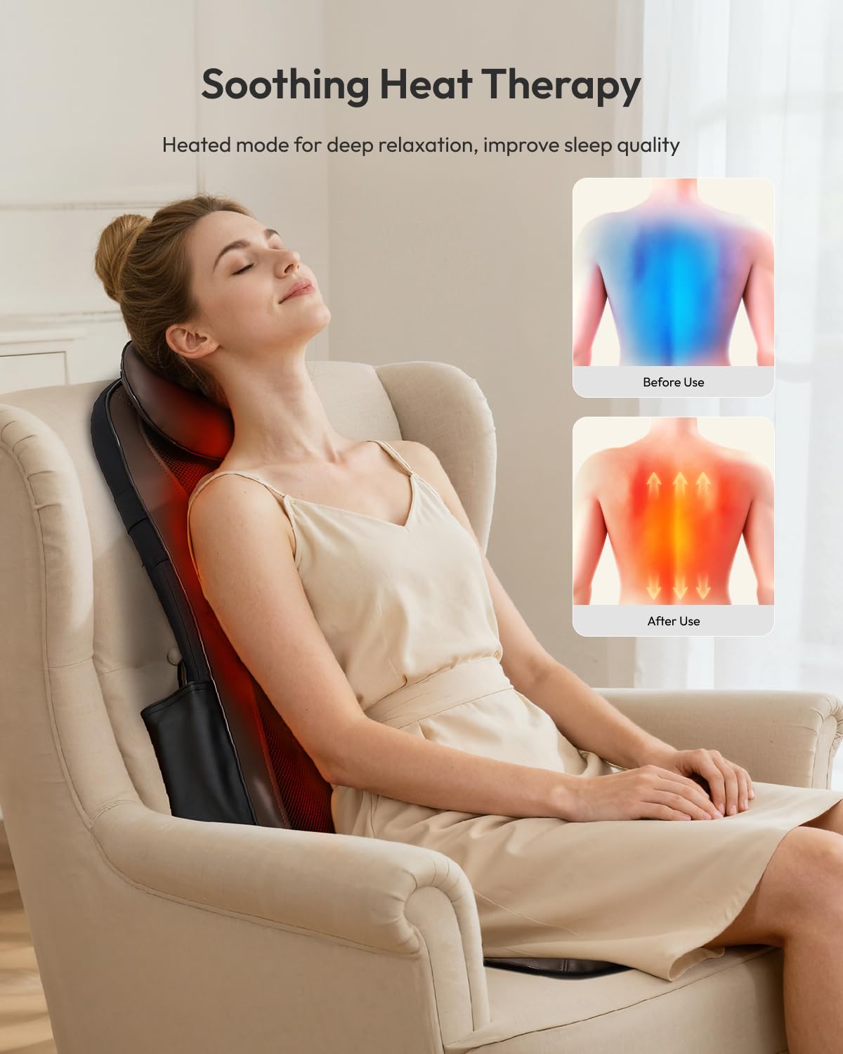 Massagesitzauflage, Massagematte mit Wärmefunktion, Rückenmassagegerät mit 3D Massage, Massagegerät Rücken mit Vibration, Shiatsu Massagegerät mit 3 Intensitäten, Massageauflage Zu Hause, Romm