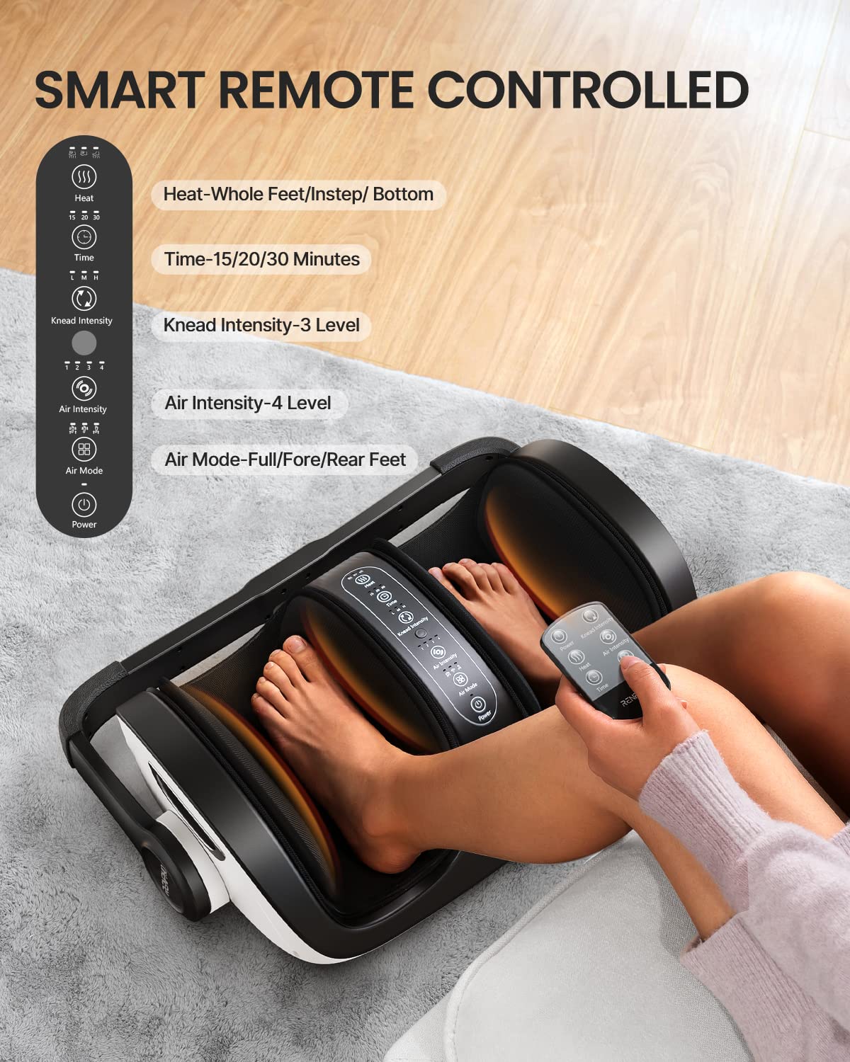 RENPHO Shiatsu Foot Massager Machine with Heat and Remote, Deep Kneading and Rolling Calf Massage, Mothers Day Gift for Women Men, Fits Up to Men Size 14
