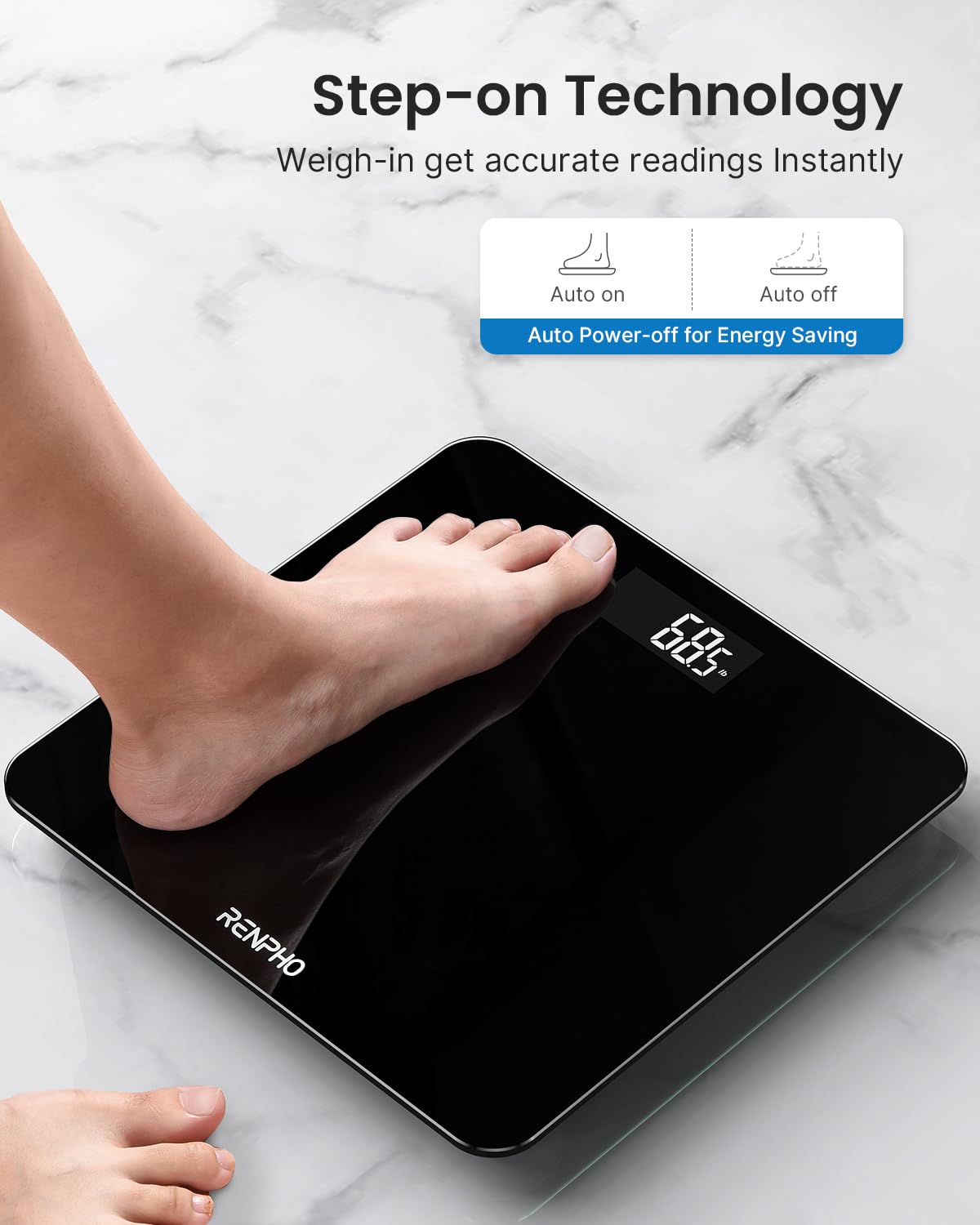 RENPHO Weighing Scales for Body Weight, Bathroom Scales with High Precision Sensors, Accurate Digital Weight Scale for People, LED Display, Step-On, Black, Core 1S (Stone/Kgs/Lbs)