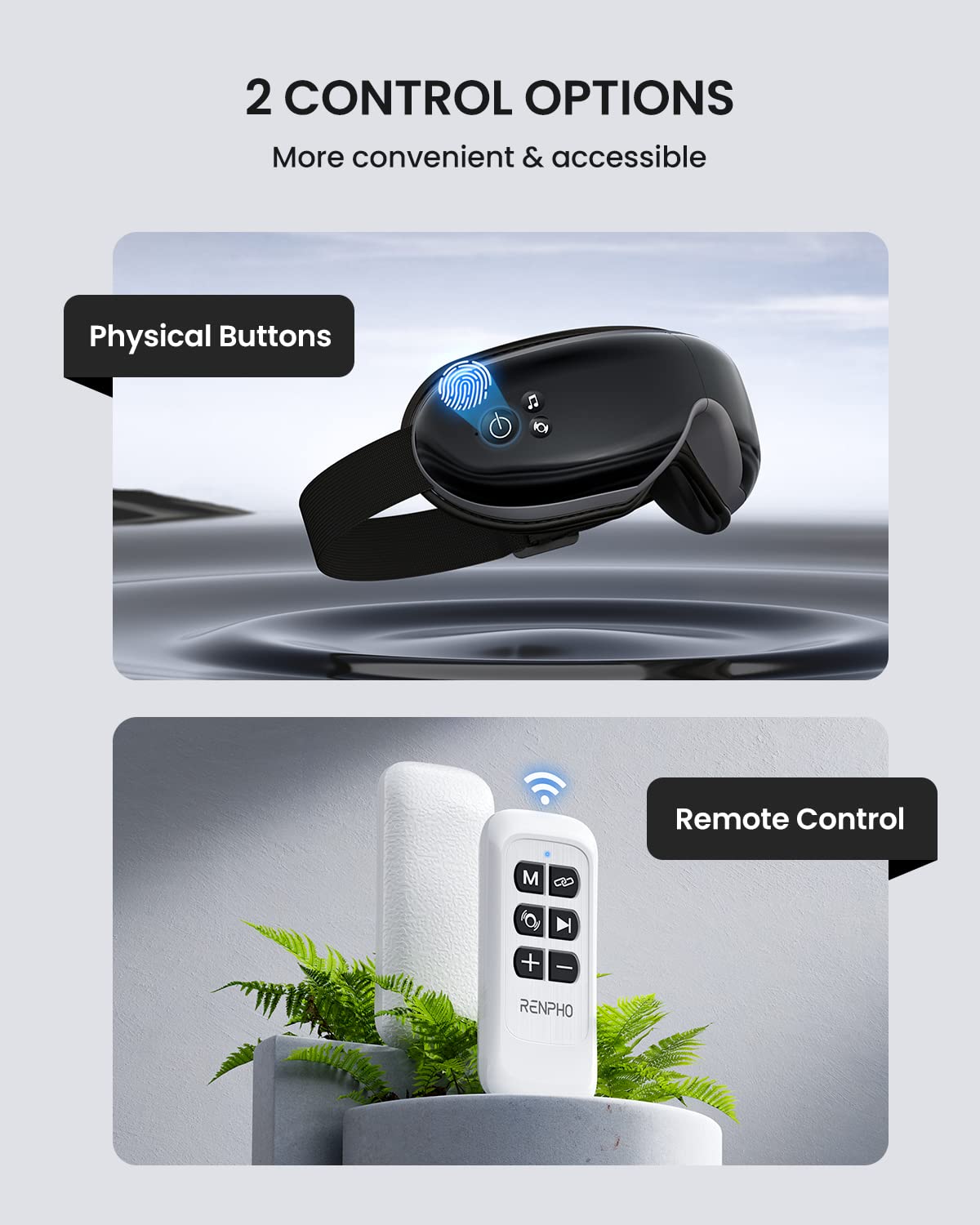 RENPHO 2.0-Eye Massager with Remote Control & Heat Compression, Eye Therapy Massager for Relieve Eye Strain -Black