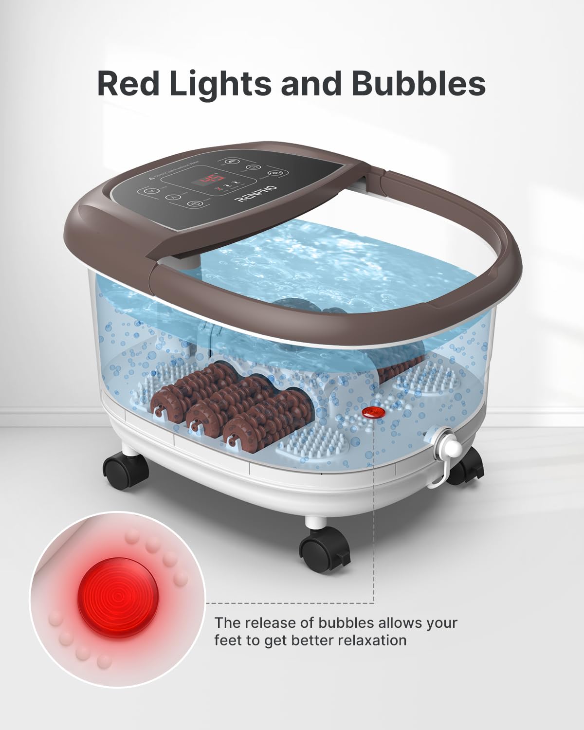 RENPHO Foot Spa Bath Massager, Motorized Massage, Fast Heating, and Powerful Bubble Jets, Automatic Shiatsu Massaging Rollers, Pedicure for Tired Feet