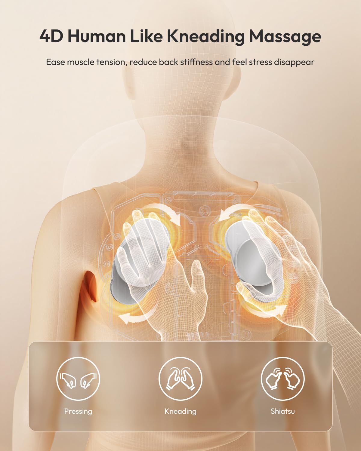 Massagesitzauflage, Massagematte mit Wärmefunktion, Rückenmassagegerät mit 3D Massage, Massagegerät Rücken mit Vibration, Shiatsu Massagegerät mit 3 Intensitäten, Massageauflage Zu Hause, Romm