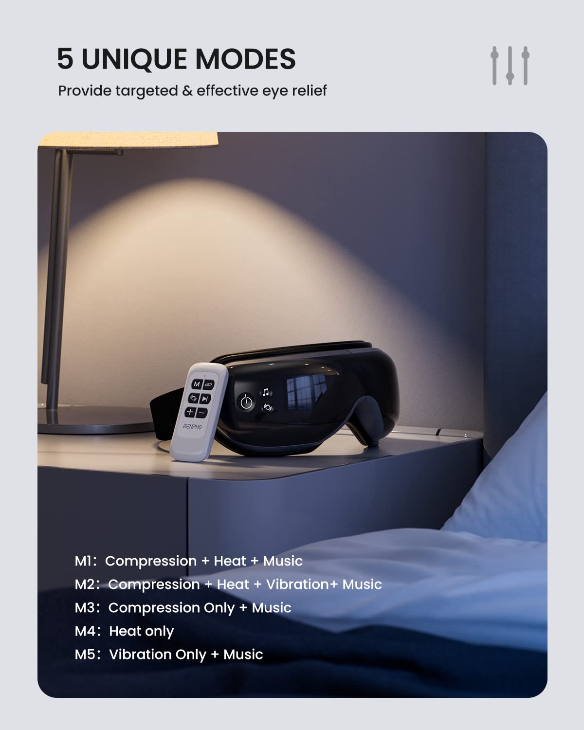 RENPHO 2.0-Eye Massager with Remote Control & Heat Compression, Eye Therapy Massager for Relieve Eye Strain -Black