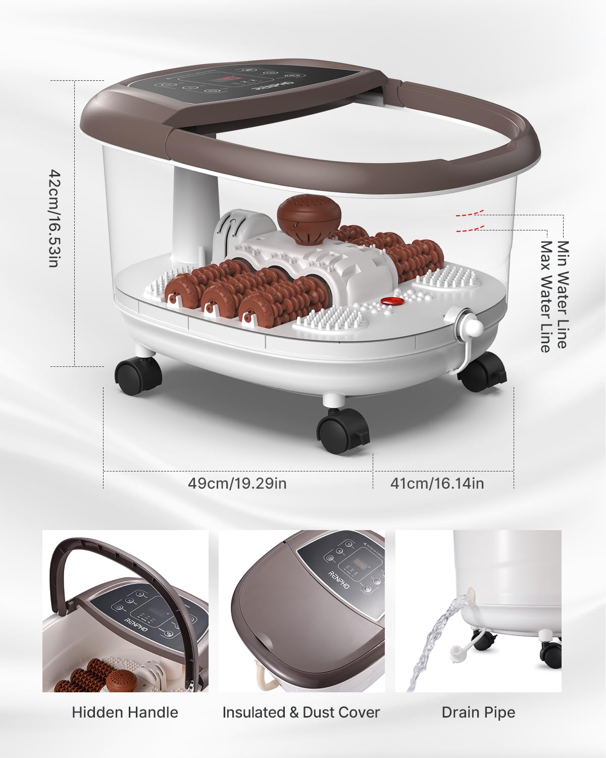 RENPHO Foot Spa Bath Massager, Motorized Massage, Fast Heating, and Powerful Bubble Jets, Automatic Shiatsu Massaging Rollers, Pedicure for Tired Feet