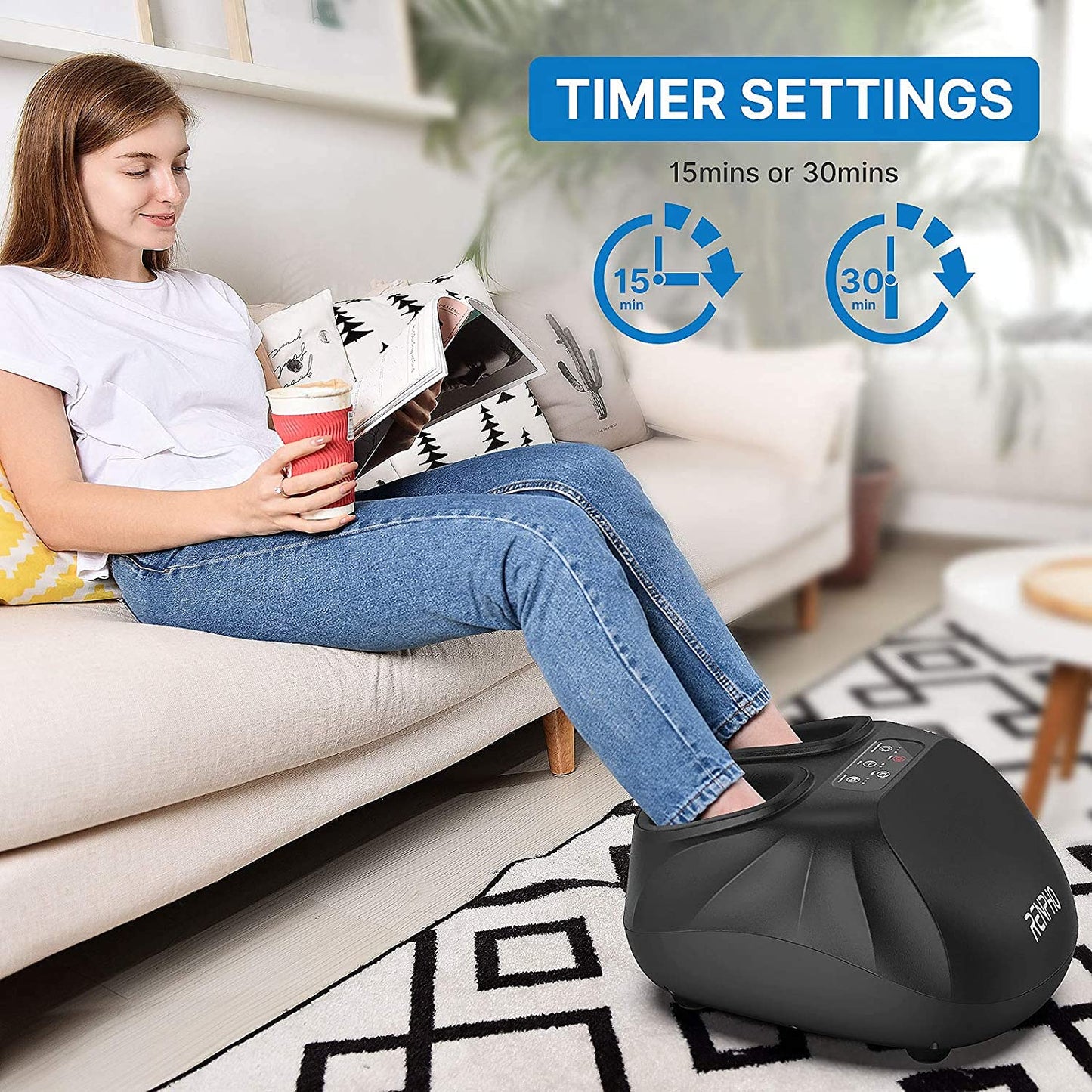 RENPHO Foot Massager Machine with Heat, Electric Shiatsu Foot Massager with Remote Control, Deep Kneading, Relieve Plantar Fasciitis and Tired Muscles, Fits Men Feet Size Up to 14, Home and Office Use