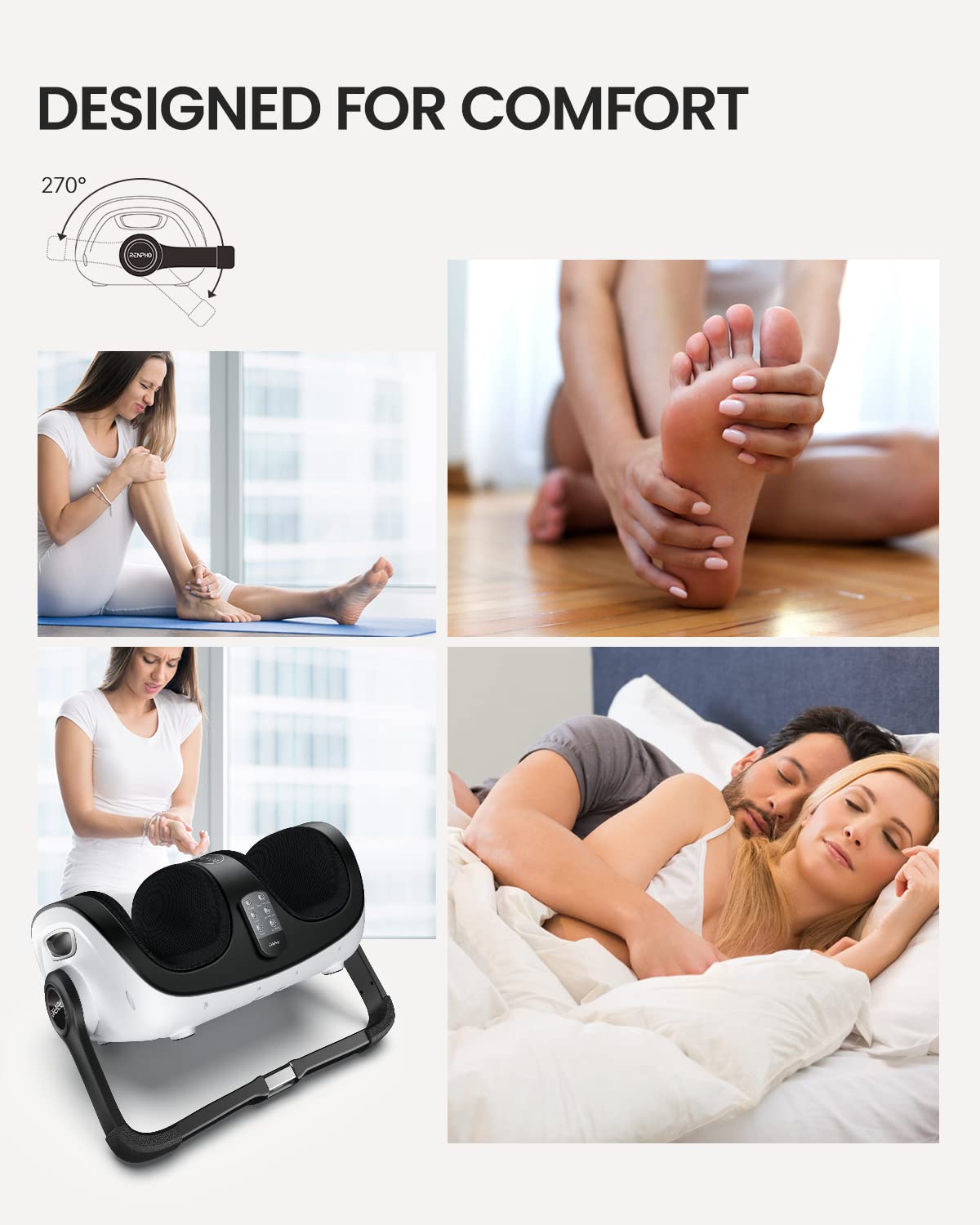 RENPHO Shiatsu Foot Massager Machine with Heat and Remote, Deep Kneading and Rolling Calf Massage, Mothers Day Gift for Women Men, Fits Up to Men Size 14