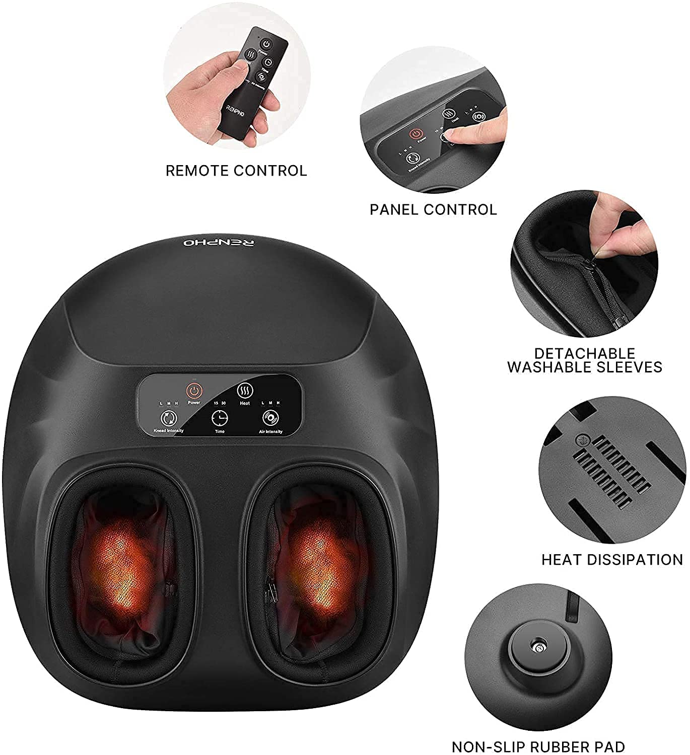 RENPHO Foot Massager Machine with Heat, Electric Shiatsu Foot Massager with Remote Control, Deep Kneading, Relieve Plantar Fasciitis and Tired Muscles, Fits Men Feet Size Up to 14, Home and Office Use