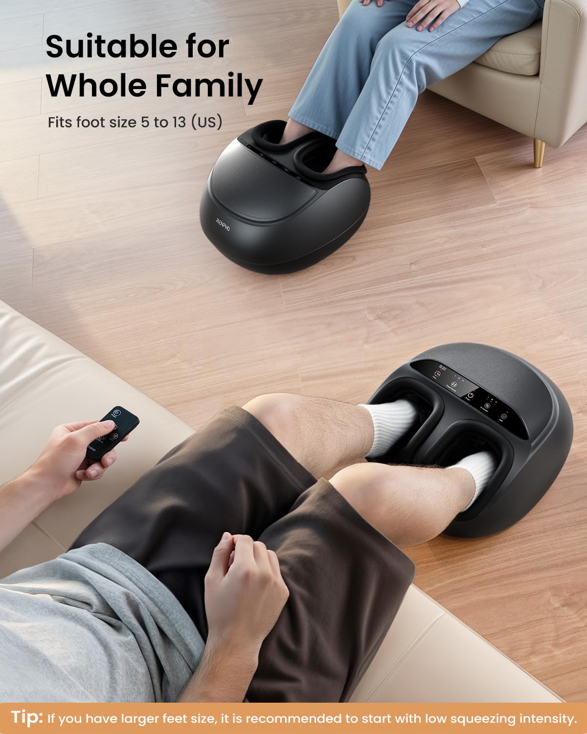 RENPHO Foot Massager for Circulation, Shiatsu Foot Massager with Heat, Deep Kneading Foot Massage for Planter Fasciitis, Neuropathy and Pain Relief, Christmas Gifts for Women Men, Fits Feet up to Men Size 13, Black-Remote