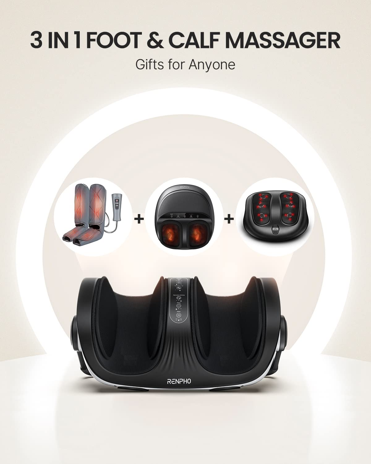 RENPHO Shiatsu Foot Massager Machine with Heat and Remote, Deep Kneading and Rolling Calf Massage, Mothers Day Gift for Women Men, Fits Up to Men Size 14