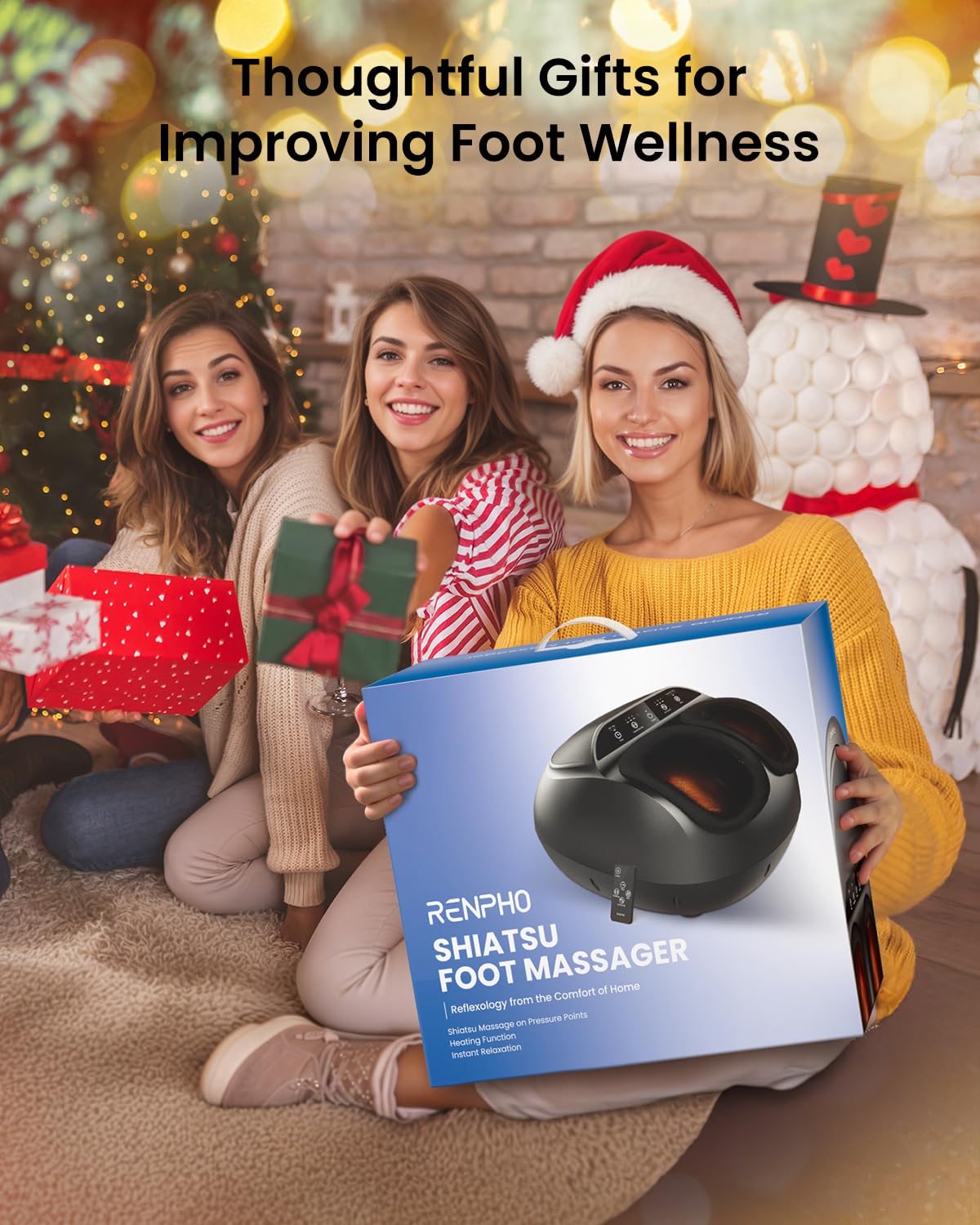 RENPHO Foot Massager for Circulation, Shiatsu Foot Massager with Heat, Deep Kneading Foot Massage for Planter Fasciitis, Neuropathy and Pain Relief, Christmas Gifts for Women Men, Fits Feet up to Men Size 13, Black-Remote
