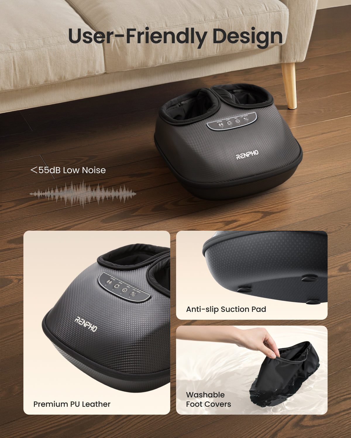 RENPHO Foot Massager Machine with Heat, 3 Air Compression Modes & Levels, Full-Foot Kneading Shiatsu Foot Massage for Plantar Fasciitis & Neuropathy, Gifts for Women & Men Size up to Size 13