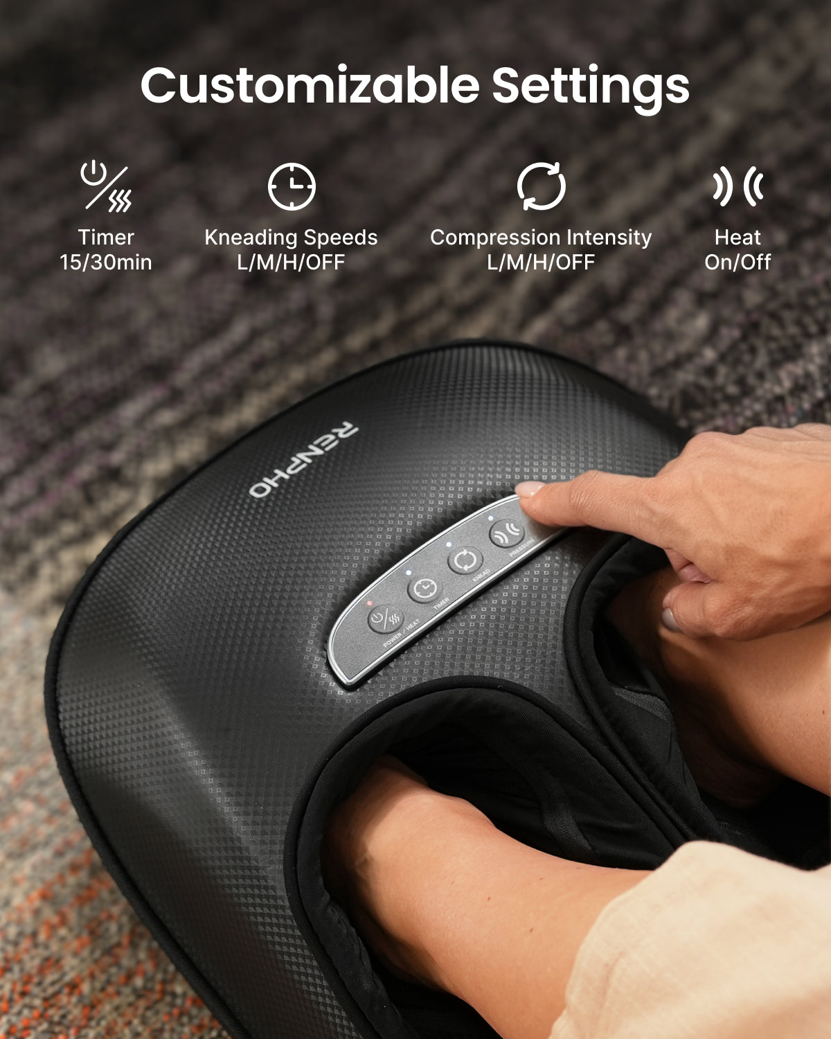 RENPHO Foot Massager Machine with Heat, 3 Air Compression Modes & Levels, Full-Foot Kneading Shiatsu Foot Massage for Plantar Fasciitis & Neuropathy, Gifts for Women & Men Size up to Size 13
